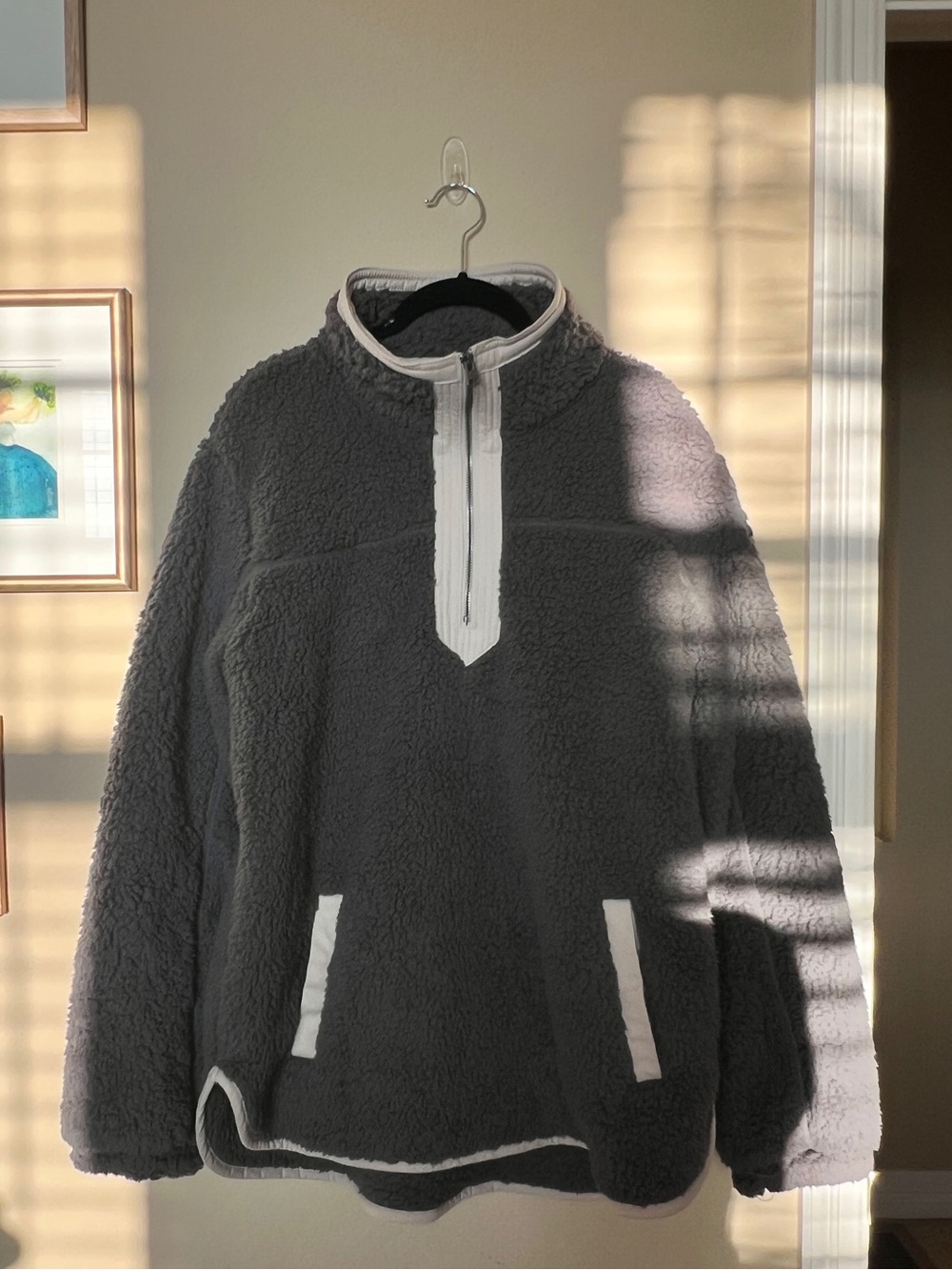 Abercrombie & Fitch Gray Sherpa Teddy Jacket with Cream Trim